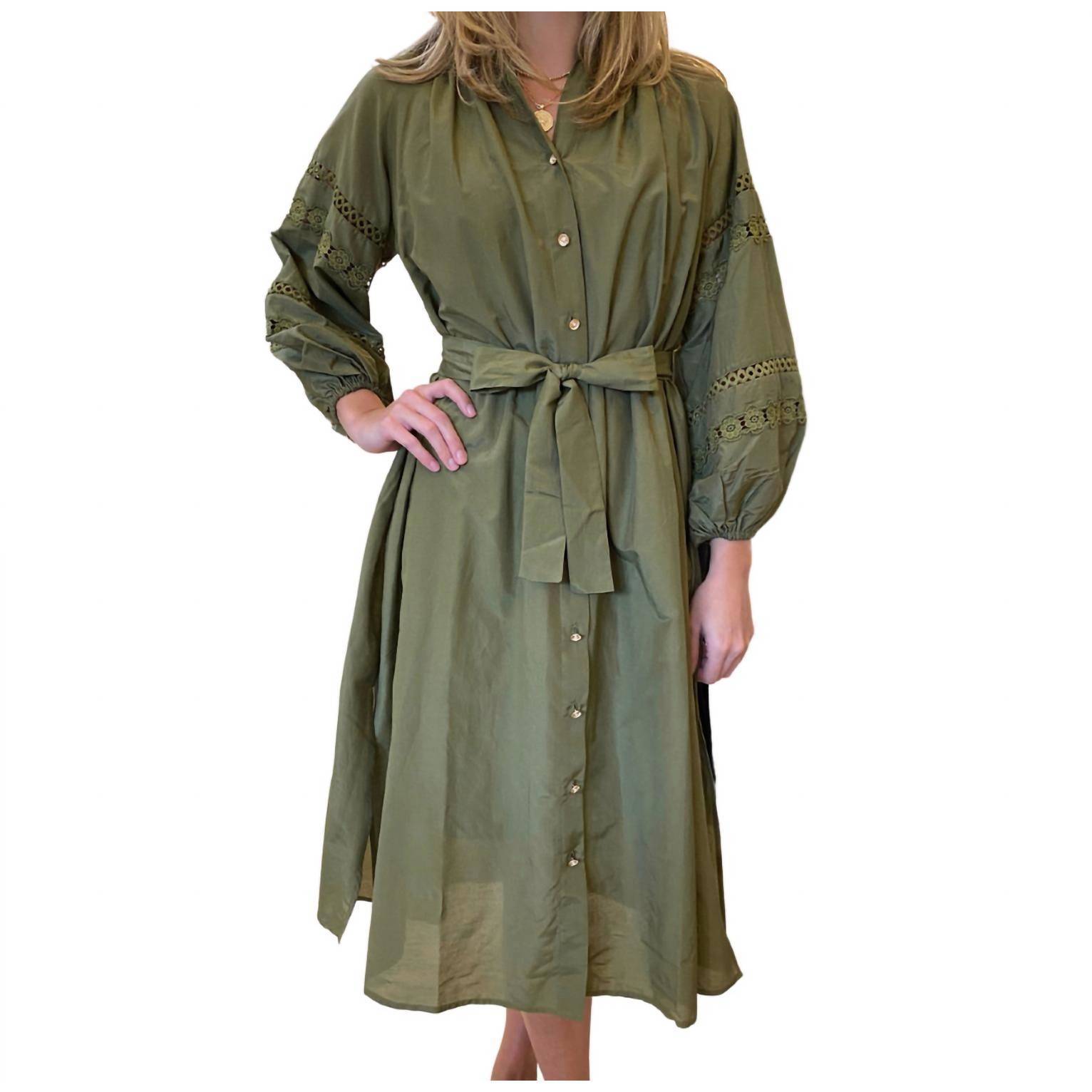 New Emily Lovelock Lyla Long Sleeve Midi Dress In Sea Kelp